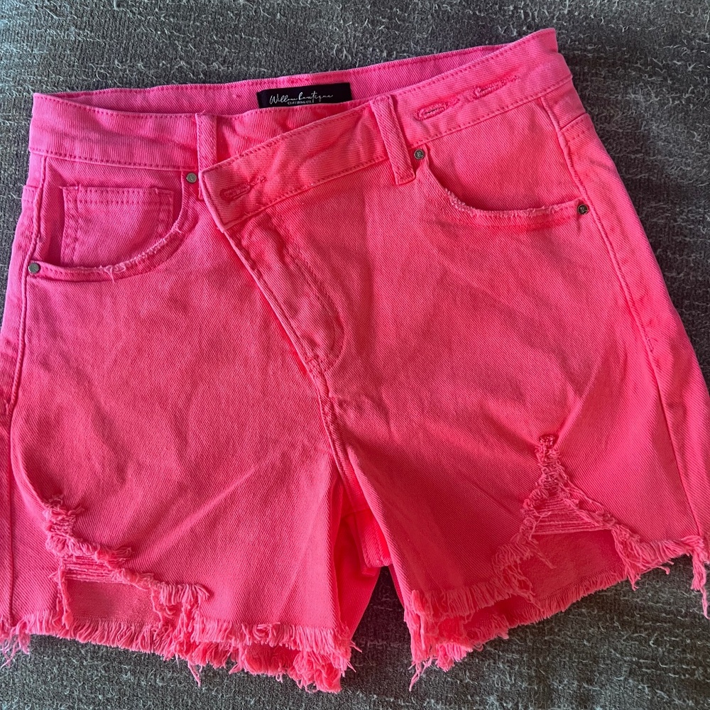 Wildfox Neon Pink Frayed Denim Shorts